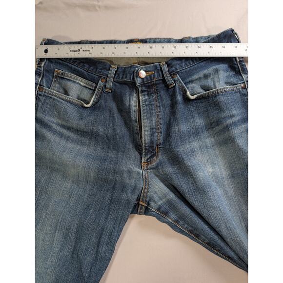Wrangler Jeans 36 Distressed Light Wash Patched Denim Straight Leg Worn Look - Picture 8 of 10